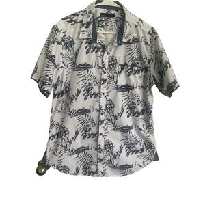 Akrux Mens Multicolor Laefy Print Button Up Short Sleeve Shirt Size xl